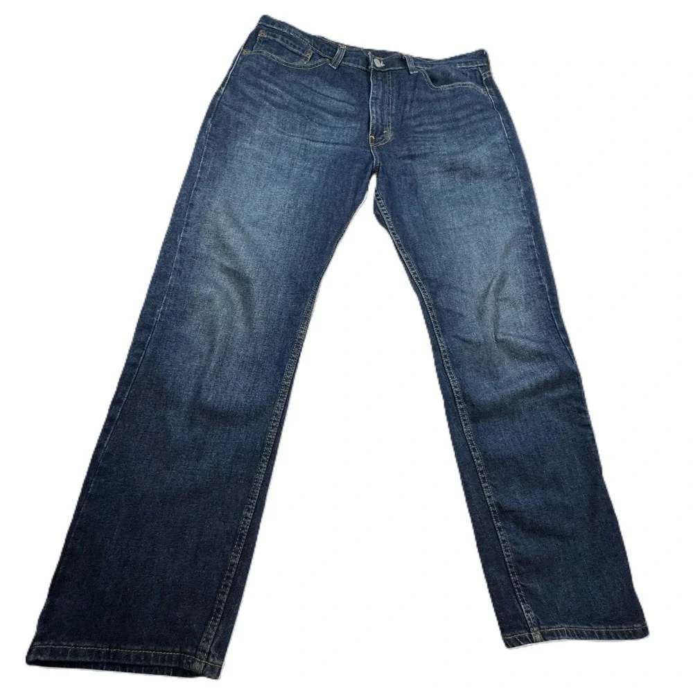 Levis 505 Regular Fit Straight Leg Jeans Mens 36x30 Dark Wash‎ Indigo Blue Denim